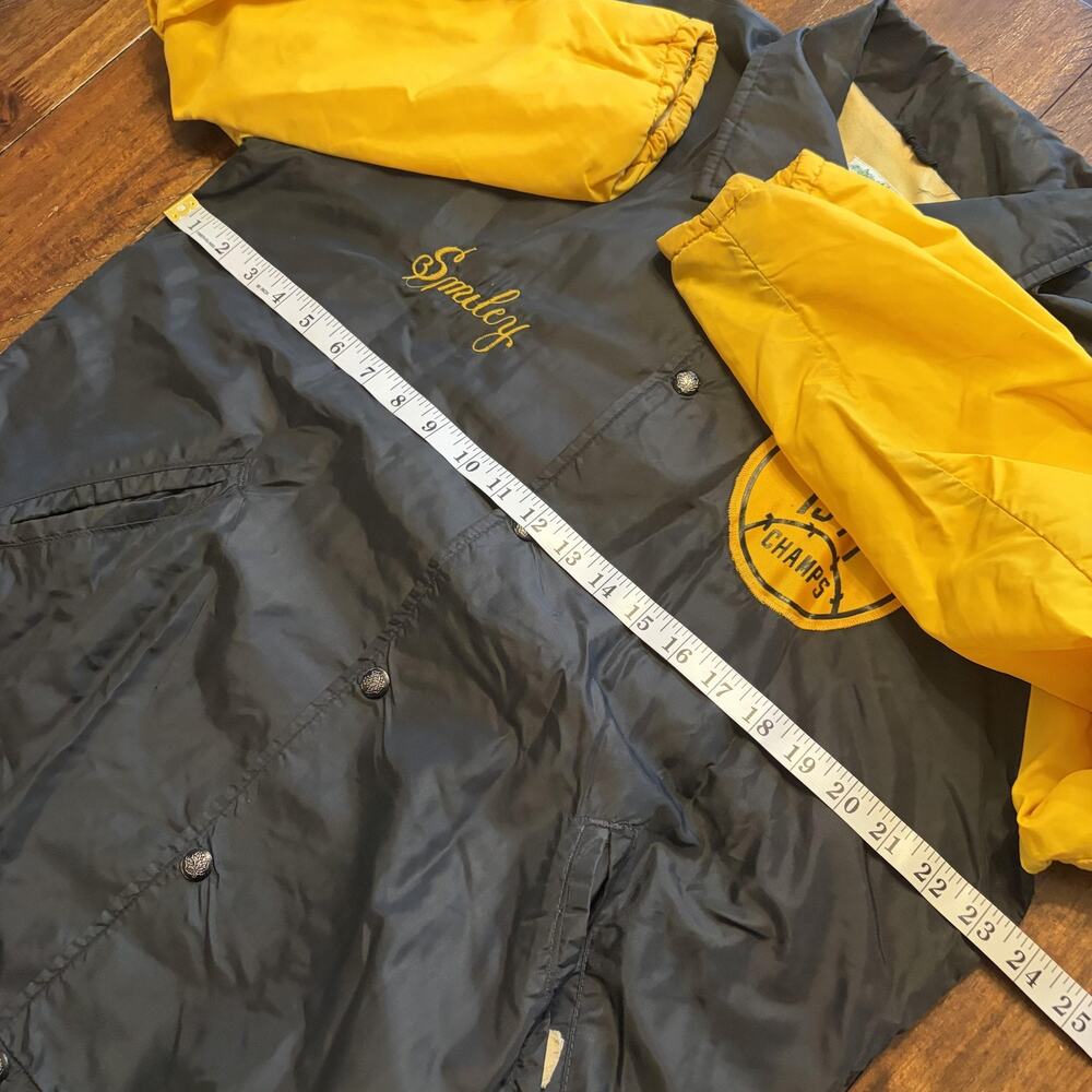 Vintage Maple Jacket Mens Medium Black Yellow Softball 1977 Champs Windbreaker - Picture 11 of 13